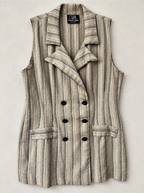 Vintage Victoria Ashley Striped Double-Breasted Vest in Brown & White